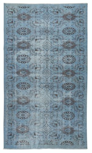 5x8.8 Ft Floral Patterned Blue Area Rug For Modern Interiors, Handmade In Turkey