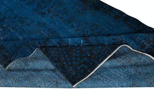 5.6x9.4 Ft Modern Handmade Turkish Area Rug Over Dyed In Dark Blue photo for sale