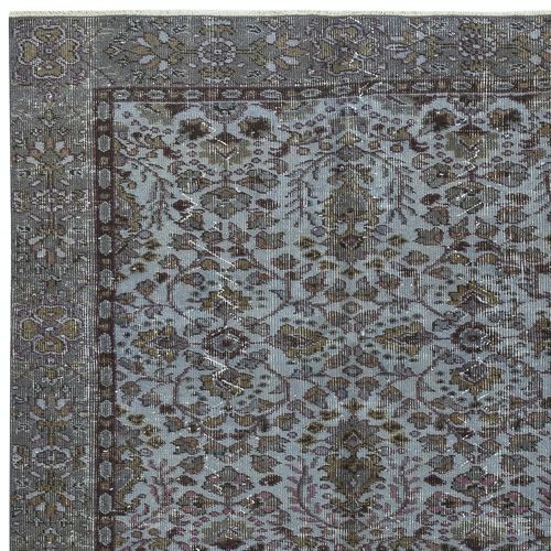 4.8x8 Ft Modern Flower Design Area Rug In Blue, Hand Knotted In Turkey photo Textiles