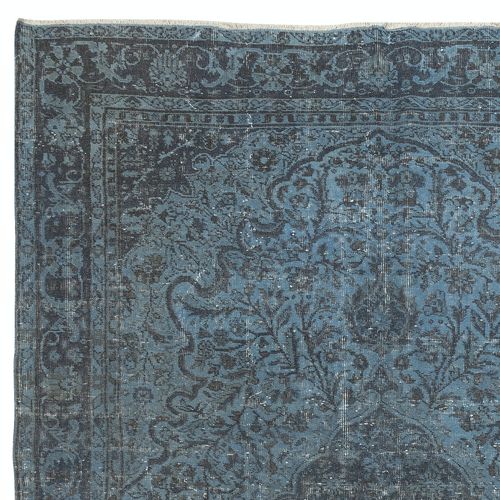 6.2x10.2 Ft Modern Handmade Blue Color Turkish Area Rug With Medallion Design photo Textiles