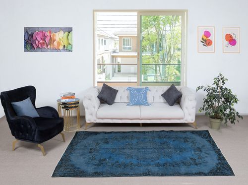 5.2x8.7 Ft Blue Area Rug For Contemporary Interiors, Handmade In Turkey photo furniture