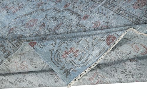 6x8.6 Ft Contemporary Handmade Turkish Area Rug Over Dyed In Light Blue photo for sale