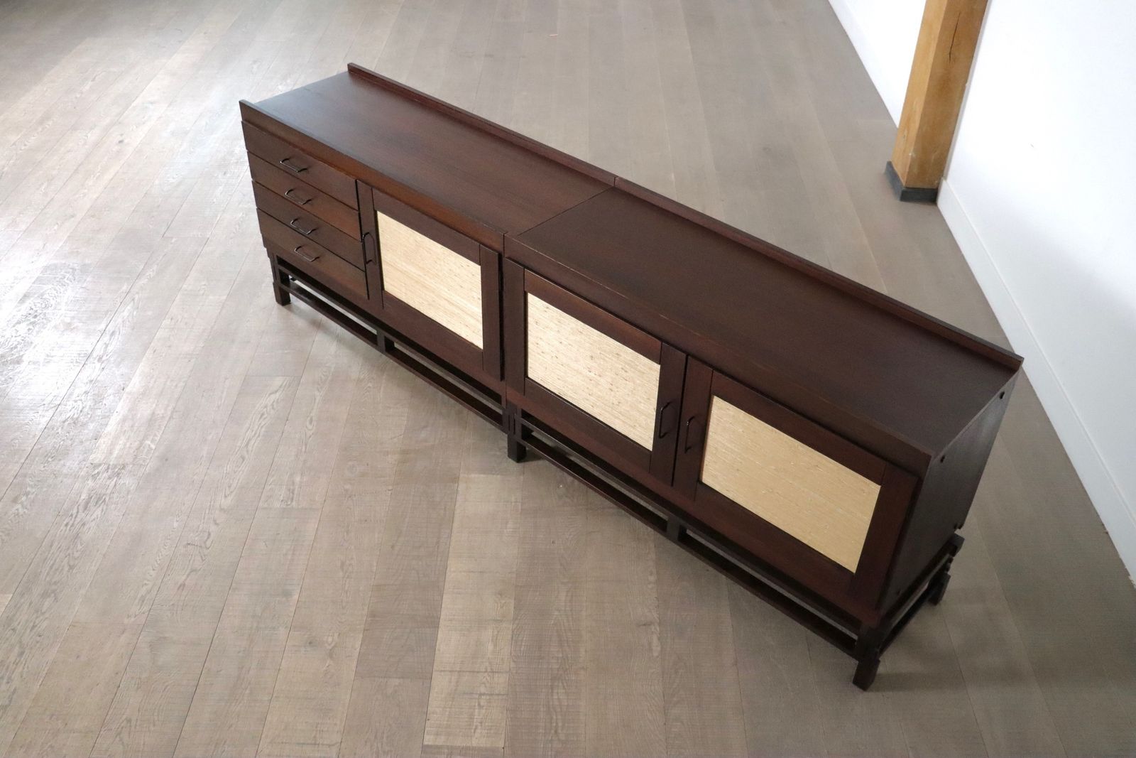 photo vinterior Leonardo Fiori For Isa Bergamo Sideboard In Wengé And Seagrass 1950s