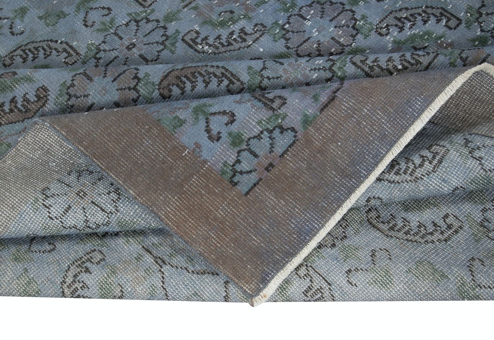 6x9.3 Ft Handmade Floral Turkish Rug With Solid Border & Light Blue Background photo for sale