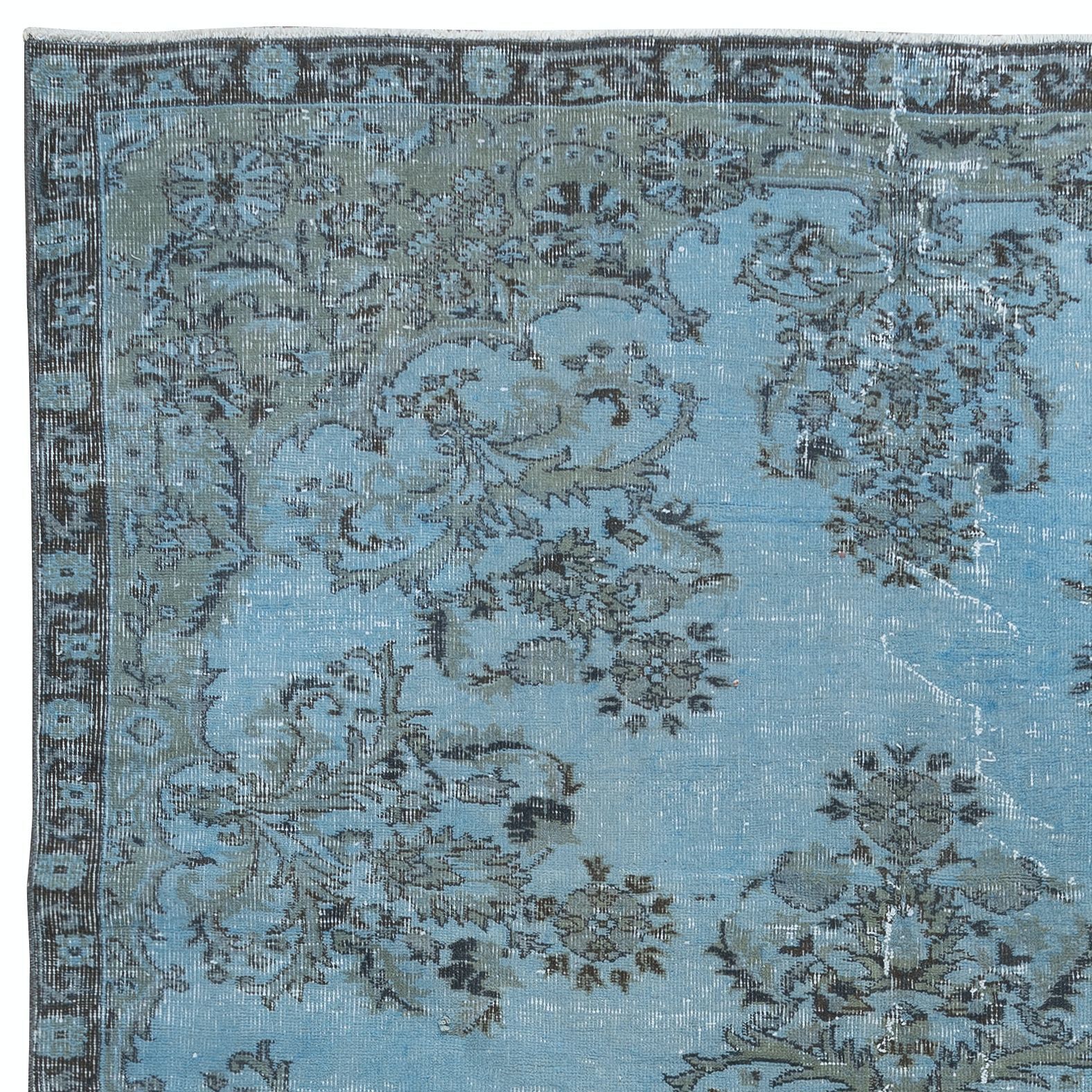 6.4x9.4 Ft Turkish Handmade Floral Rug In Light Blue, Modern Sky Blue Carpet photo Textiles
