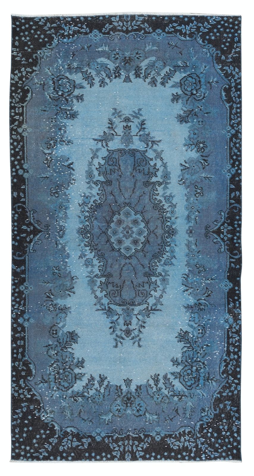 3.7x7 Ft Contemporary Handmade Turkish Small Rug In Blue With Medallion Design