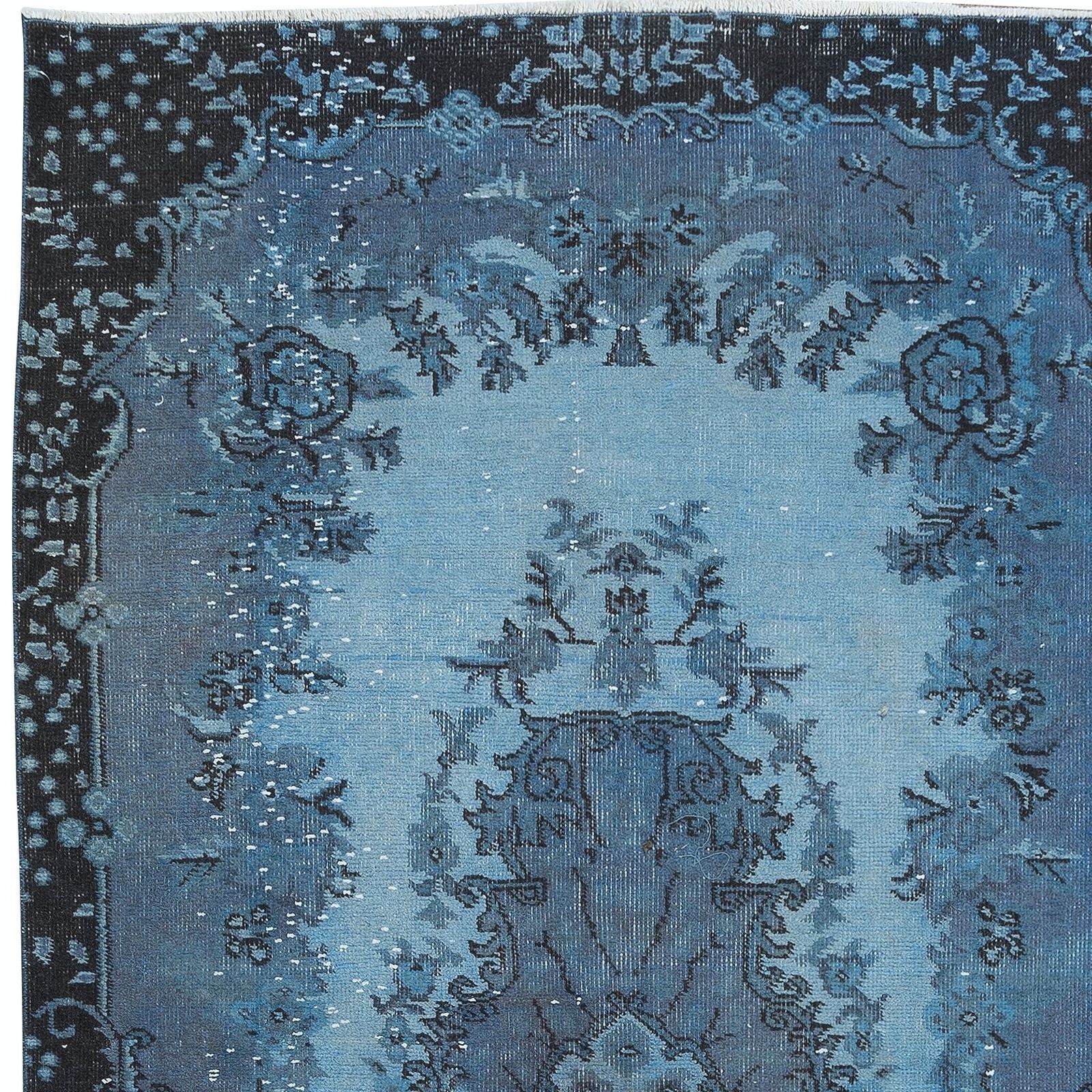 3.7x7 Ft Contemporary Handmade Turkish Small Rug In Blue With Medallion Design photo Textiles