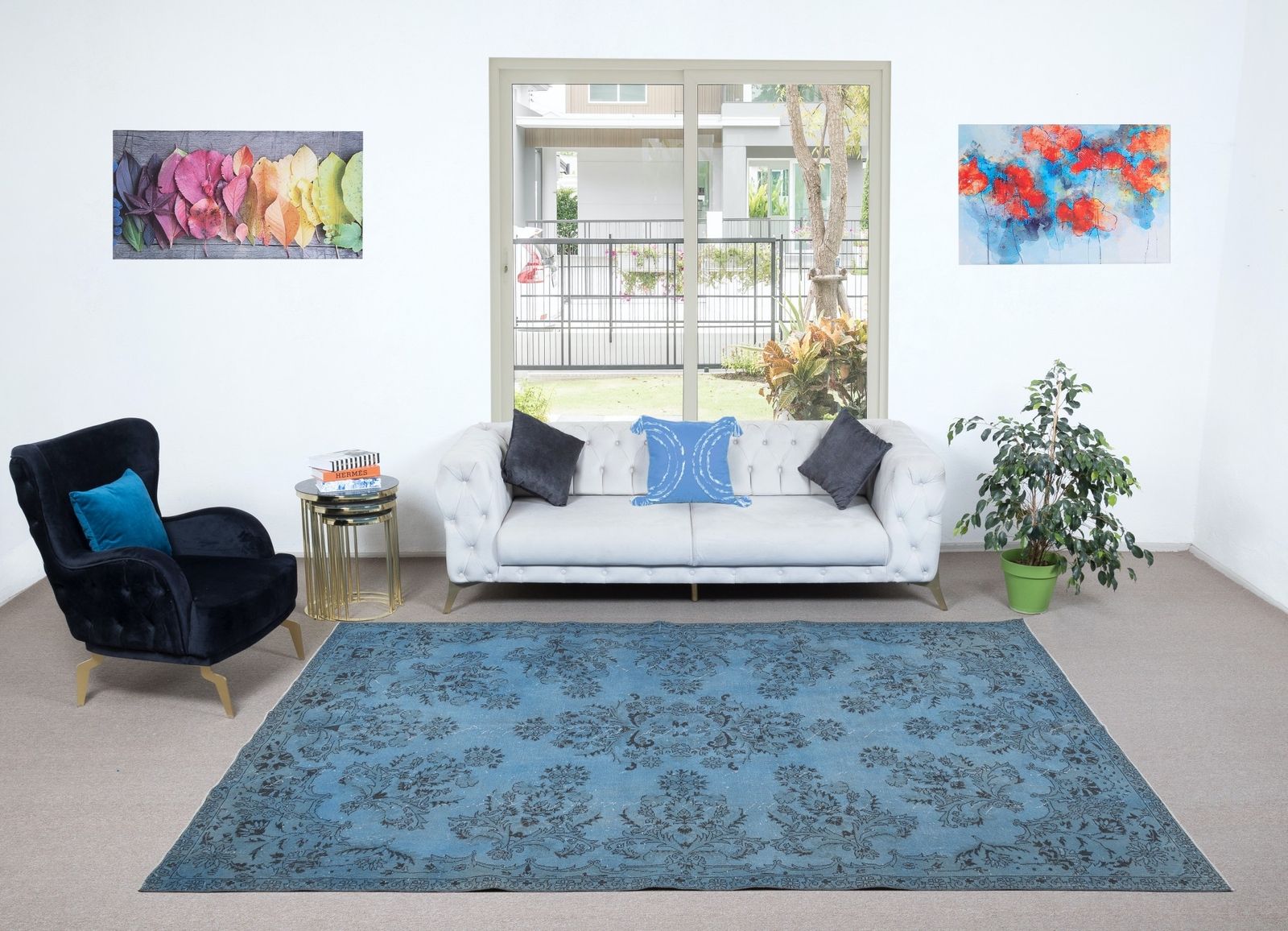 7x10.6 Ft Light Blue Modern Area Rug, Handmade Turkish Wool Living Room Carpet photo furniture