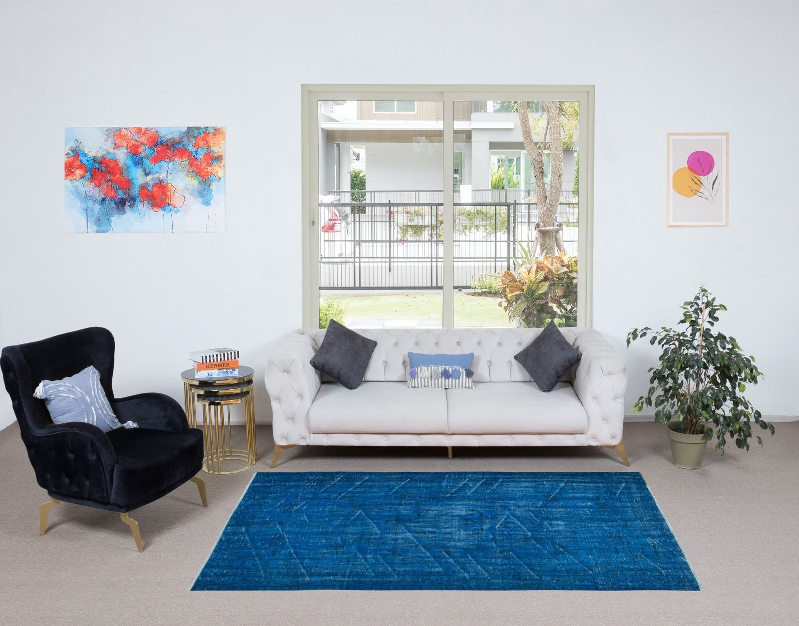 5x8.4 Ft Contemporary Area Rug In Blue For Living Room, Hand Knotted In Turkey photo furniture