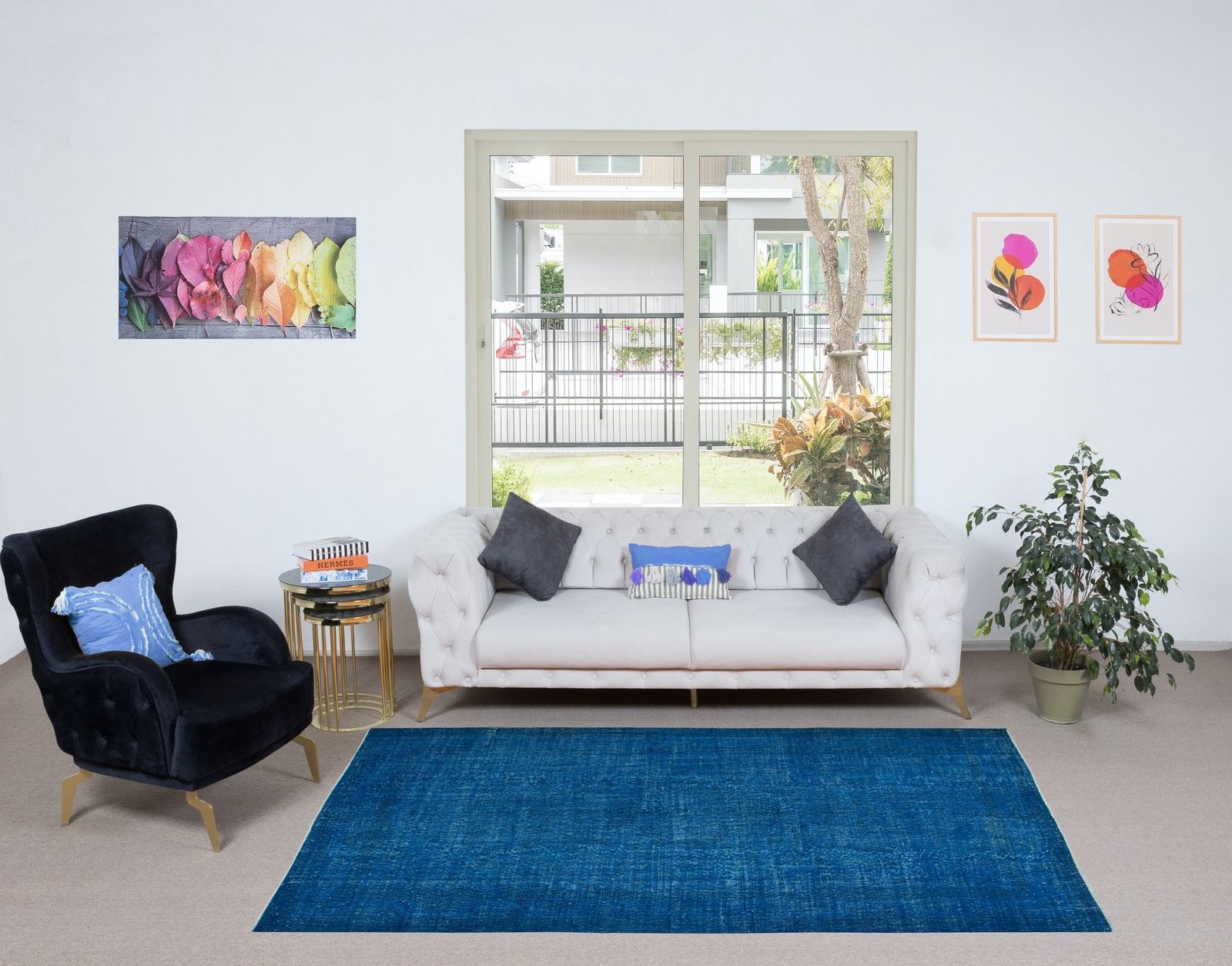 5.3x8.8 Ft Handmade Turkish Wool Area Rug In Solid Blue 4 Modern Interiors photo furniture