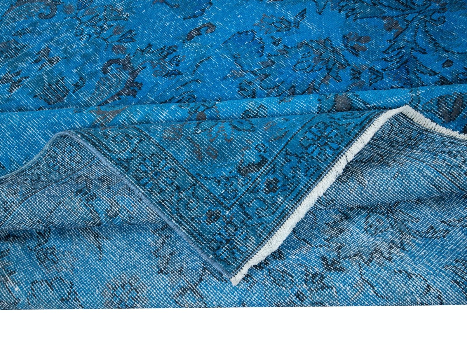 6.3x10 Ft Floral Garden Design Handmade Turkish Area Rug Over Dyed In Blue photo for sale