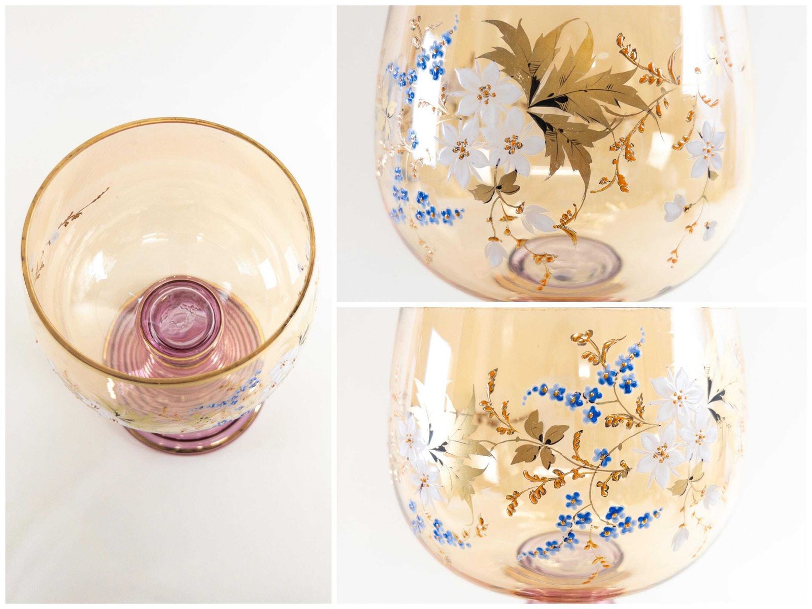 Xl Pink And Gold Roemer German Goblet   Extra Large Decorative Bowl With Beehive Stem   Handpainted Floral Motif photo vintage