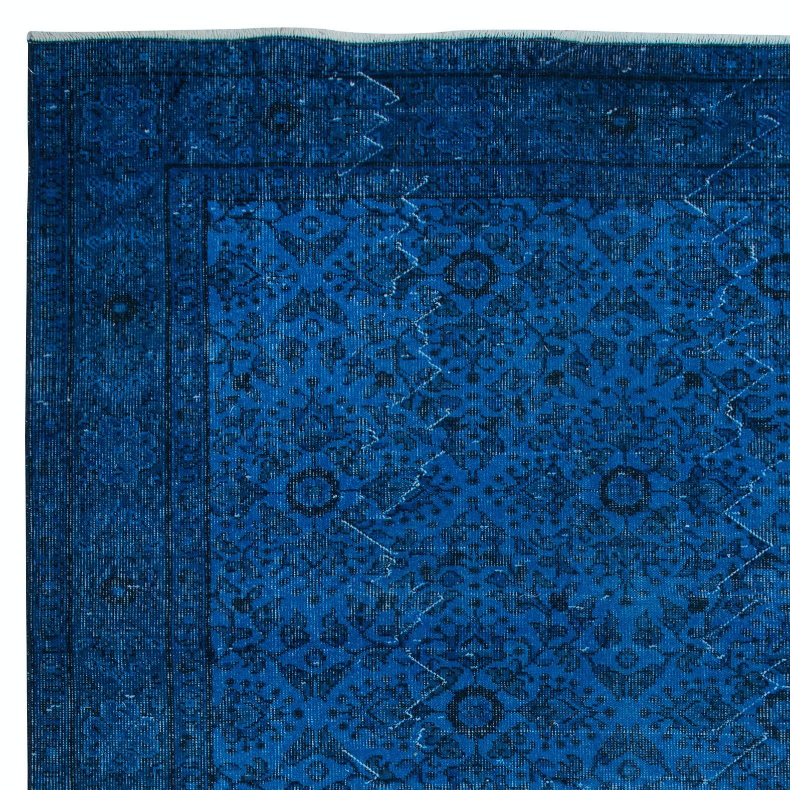 6.5x10.5 Ft Modern Turkish Floral Rug In Ocean Blue, Handmade Navy Blue Carpet photo Textiles