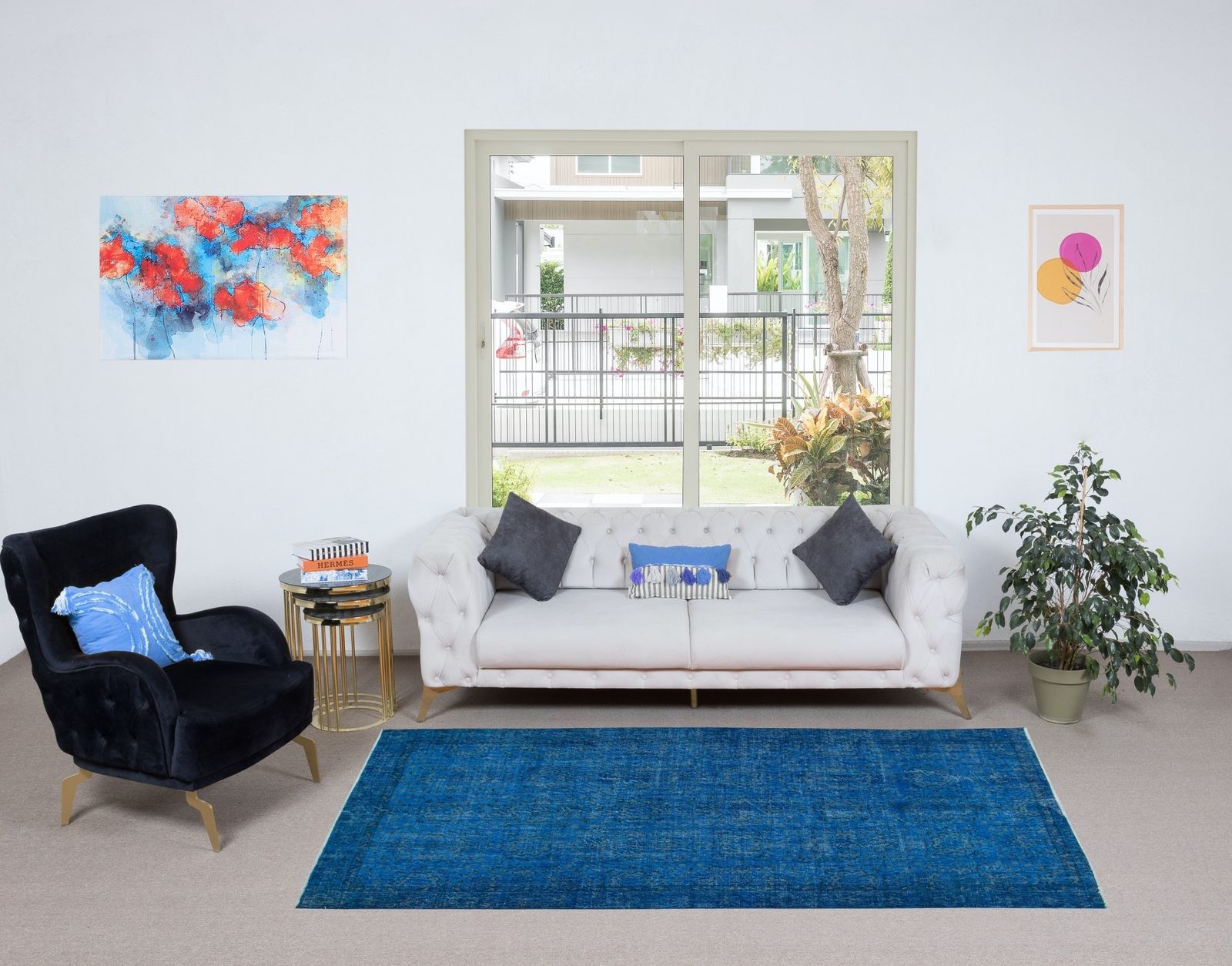 5x8.2 Ft Handmade Area Rug With In Blue Tones, Contemporary Turkish Carpet photo furniture