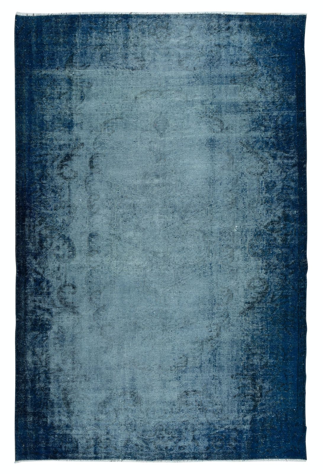 5.8x9 Ft Distressed Handmade Navy Blue Area Rug, Modern Turkish Carpet