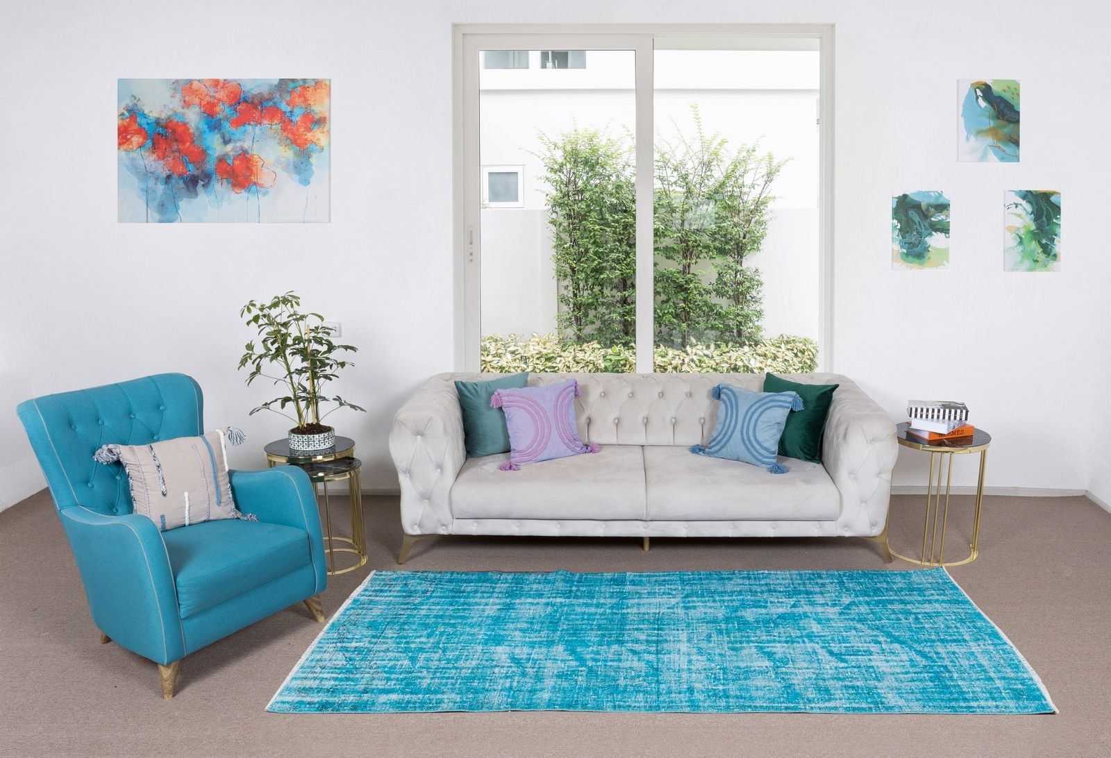 4.9x8.6 Ft Vintage Handmade Rug Over Dyed In Teal For Modern Office & Home photo furniture