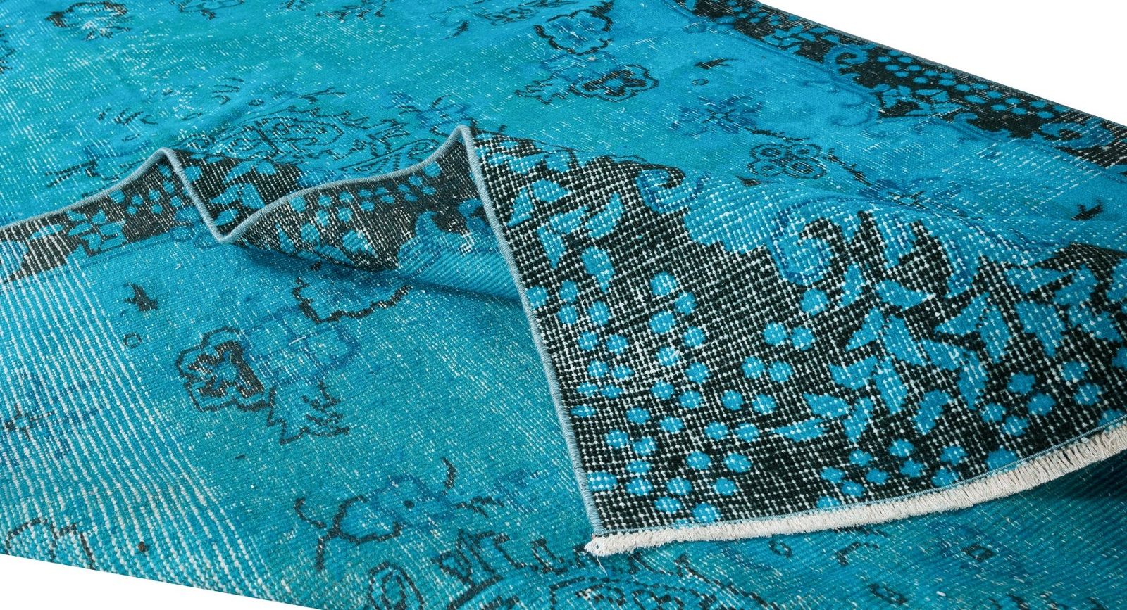 5.4x8.8 Ft Modern Handmade Area Rug. Vintage Turkish Carpet Over Dyed In Teal photo for sale