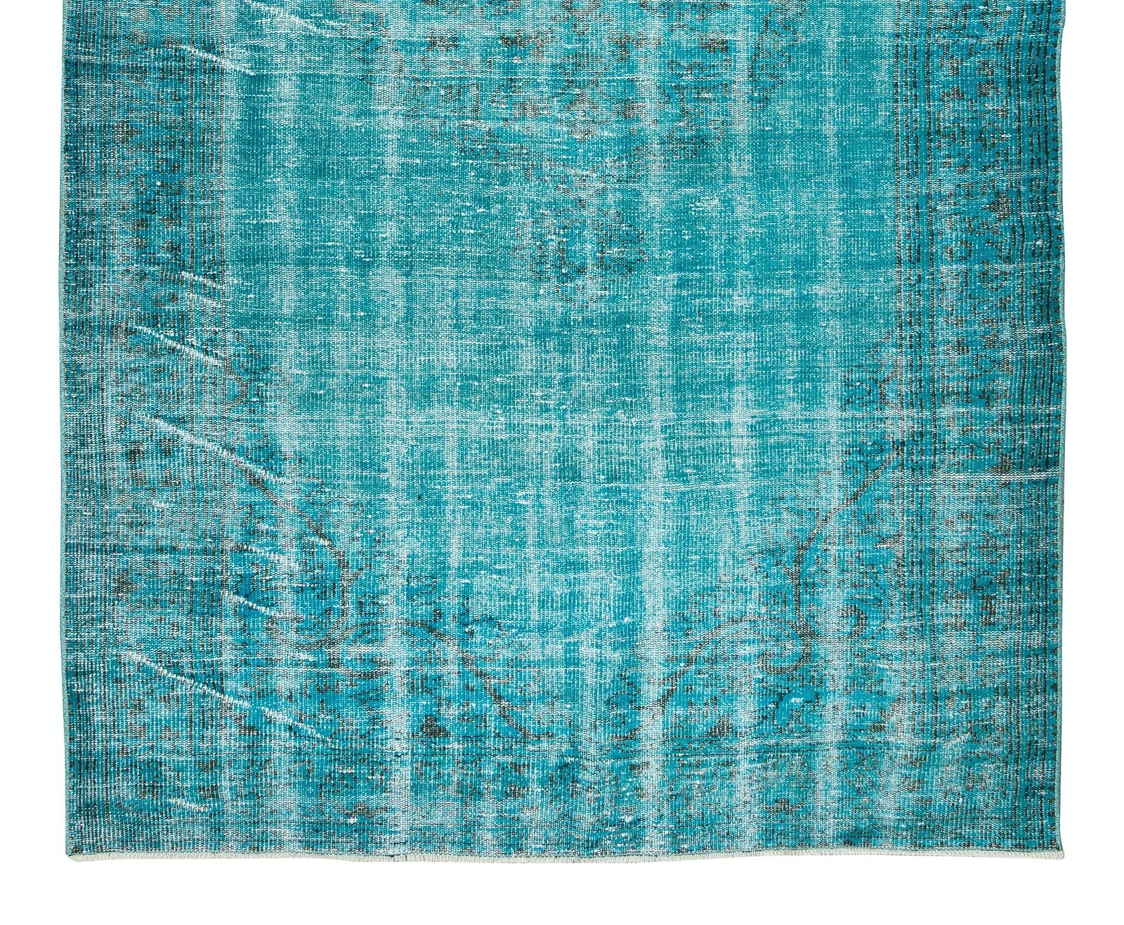 5.6x10 Ft Teal Re Dyed Rug For Modern Interior, Vintage Handmade Turkish Carpet photo 470.0