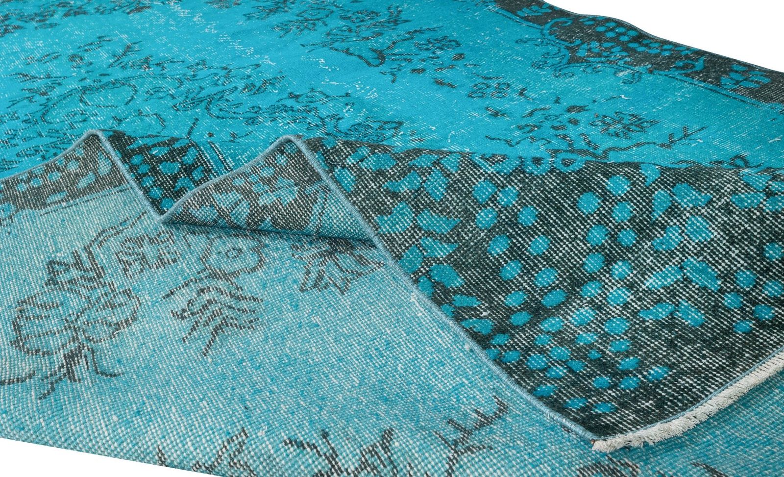 5.9x9.8 Ft Vintage Handmade Turkish Rug Over Dyed In Teal 4 Modern Interiors photo for sale