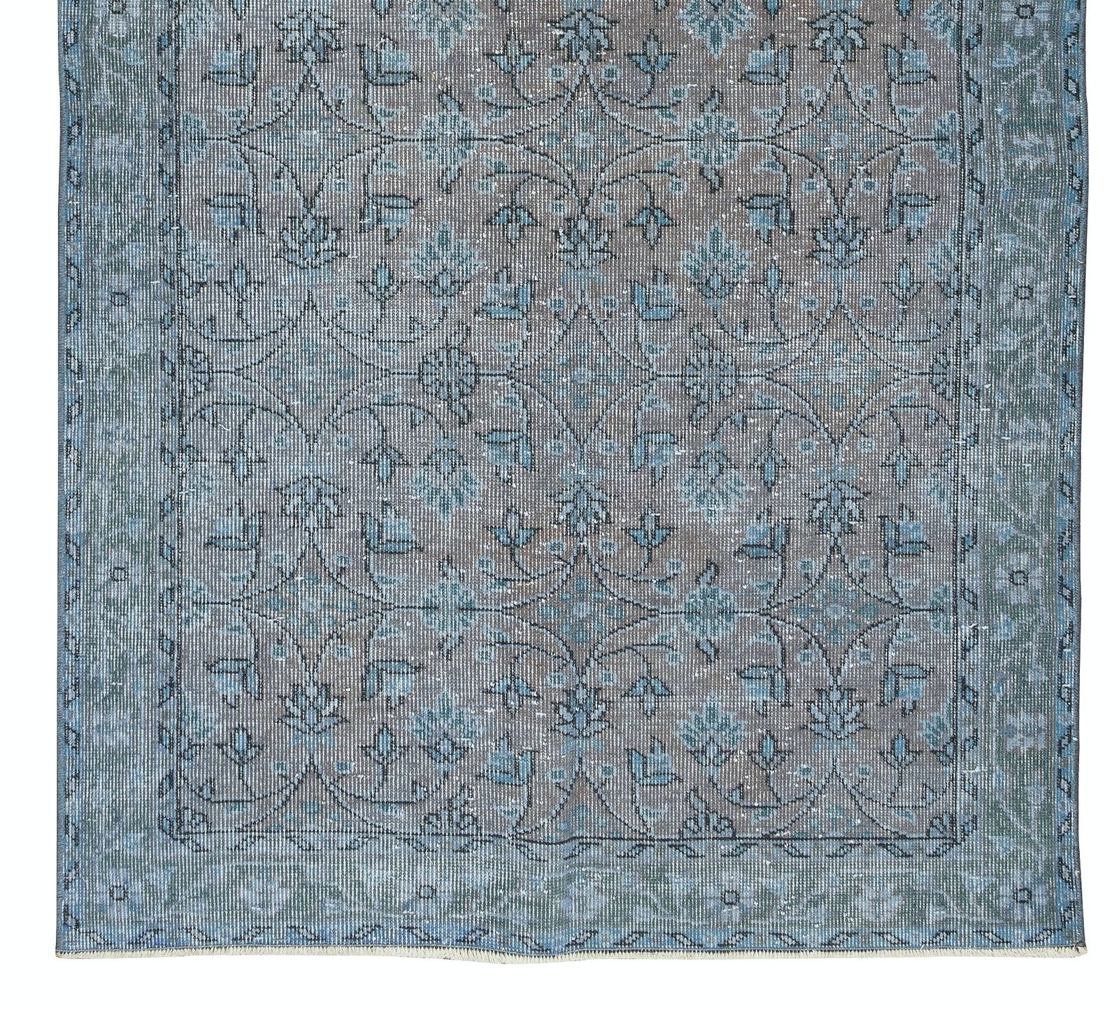 3.9x7.2 Ft Handmade Vintage Turkish Rug Re Dyed In Blue, Ideal 4 Modern Interior photo 239.0