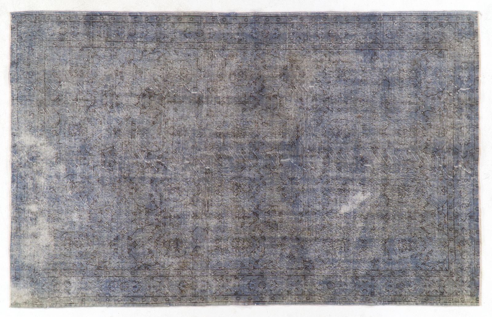 6.4x10.4 Ft Distressed Handmade Vintage Floral Turkish Rug Redyed In Light Blue photo furniture