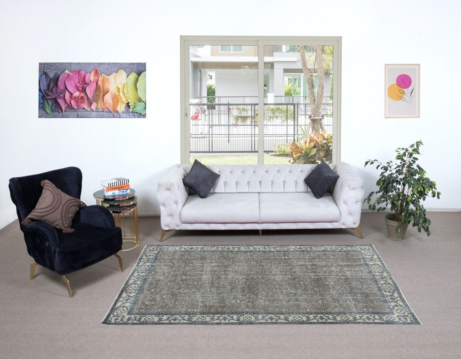 5x8.4 Ft Handmade Turkish Brown Rug, Modern Floral Carpet, Modern Home Decor photo furniture