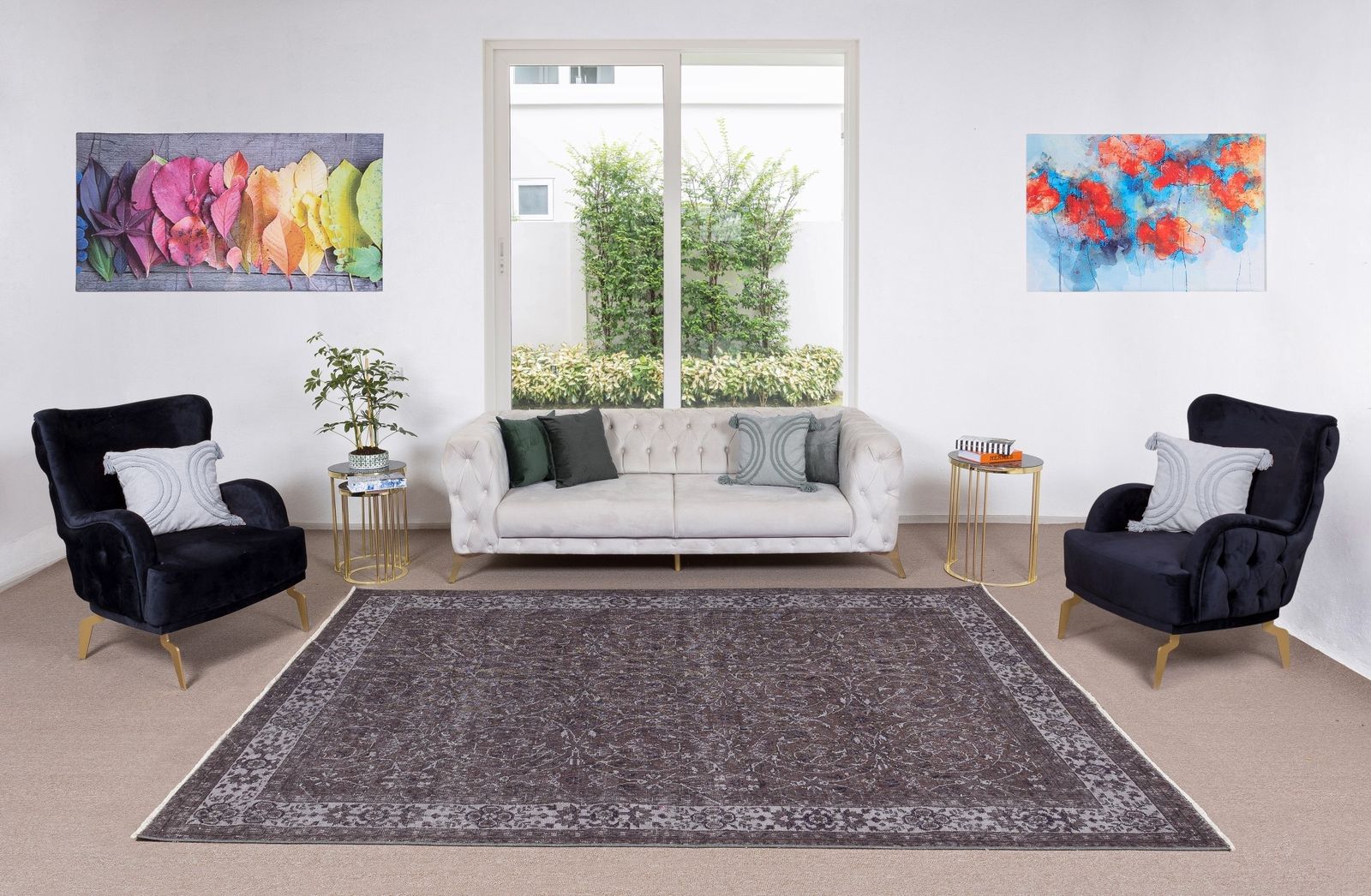 6.4x8.8 Ft Handmade Vintage Turkish Wool Rug Re Dyed In Brown 4 Modern Interiors photo furniture