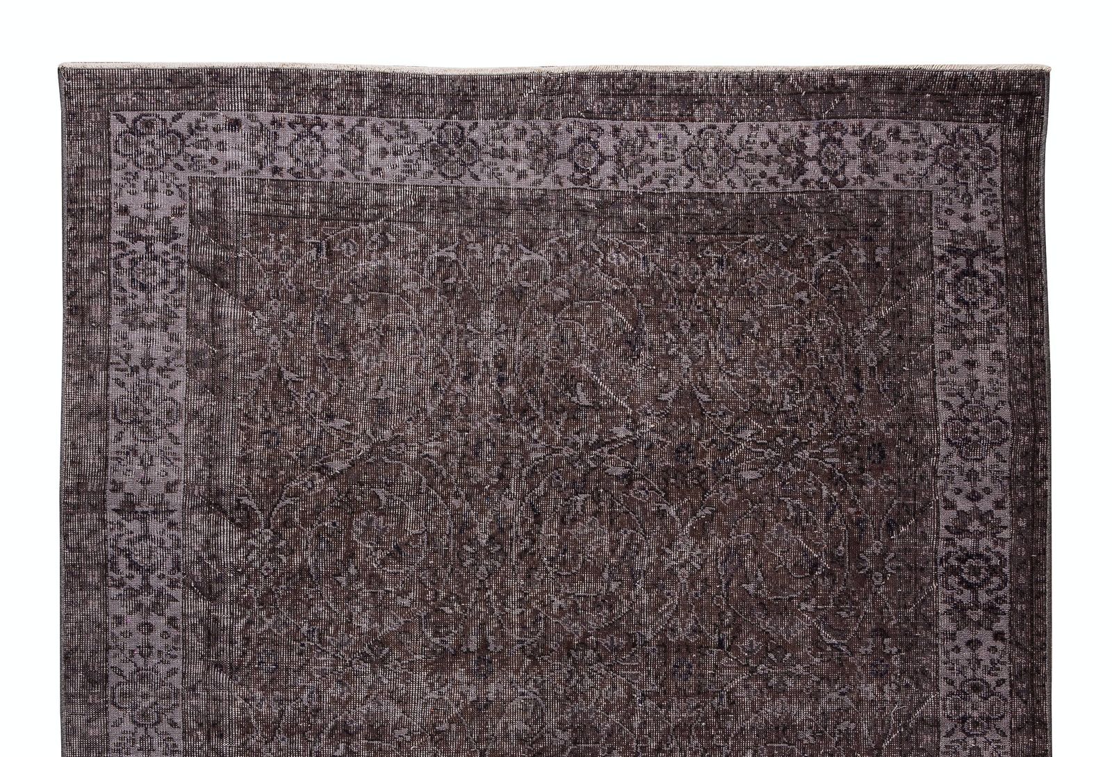 6.4x8.8 Ft Handmade Vintage Turkish Wool Rug Re Dyed In Brown 4 Modern Interiors photo Textiles