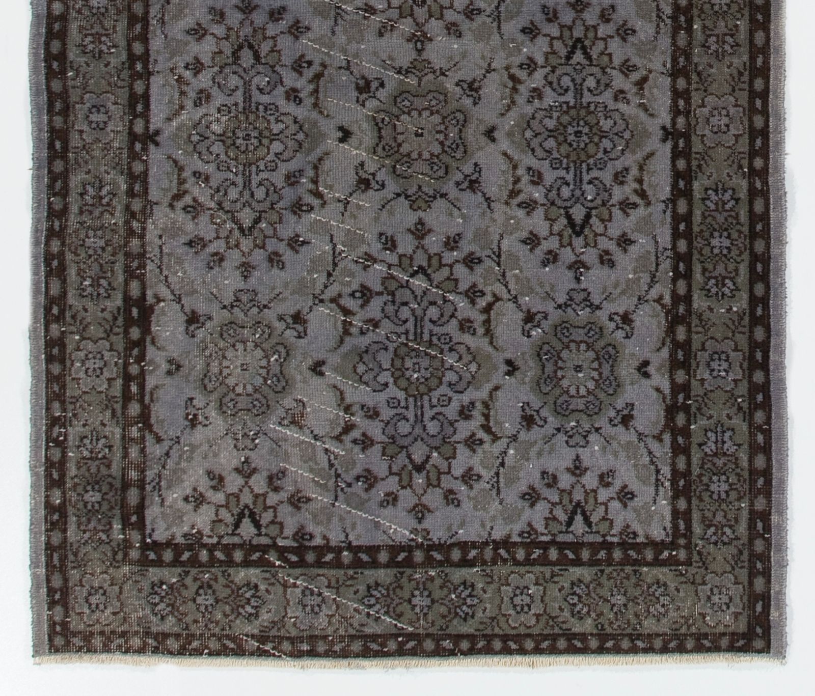 4x6.9 Ft Midcentury Rug Redyed In Gray For Modern Interiors, Handmade In Turkey photo for sale