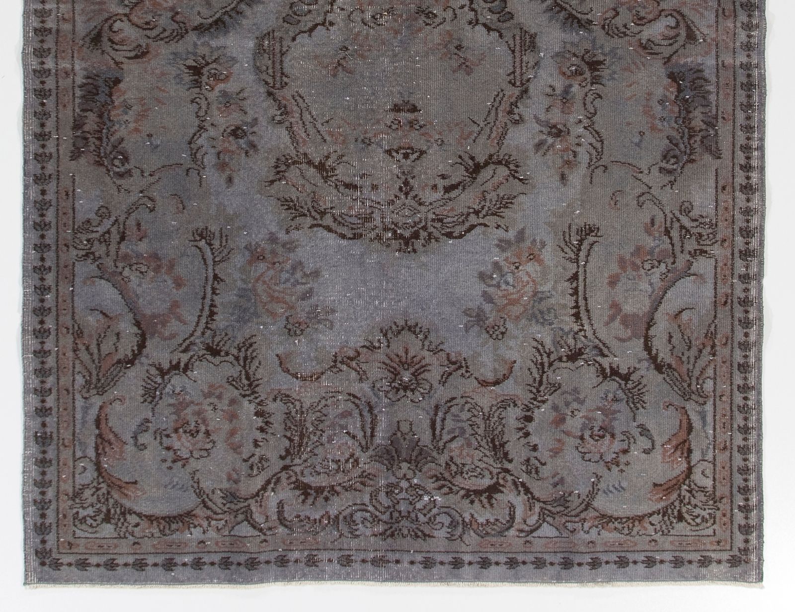 5.4x8.5 Ft Vintage Medallion Design Rug Overdyed In Gray, Handknotted In Turkey photo for sale