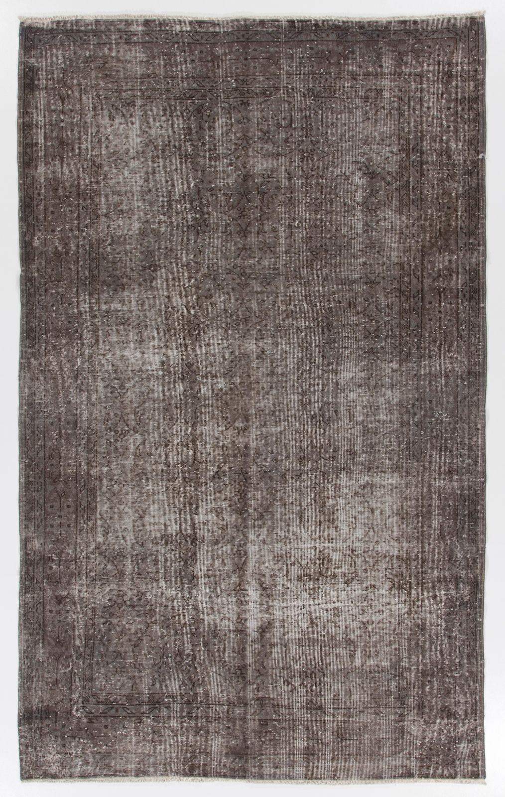 5.7x9.2 Ft Vintage Area Rug Overdyed In Gray, Handknotted In Turkey