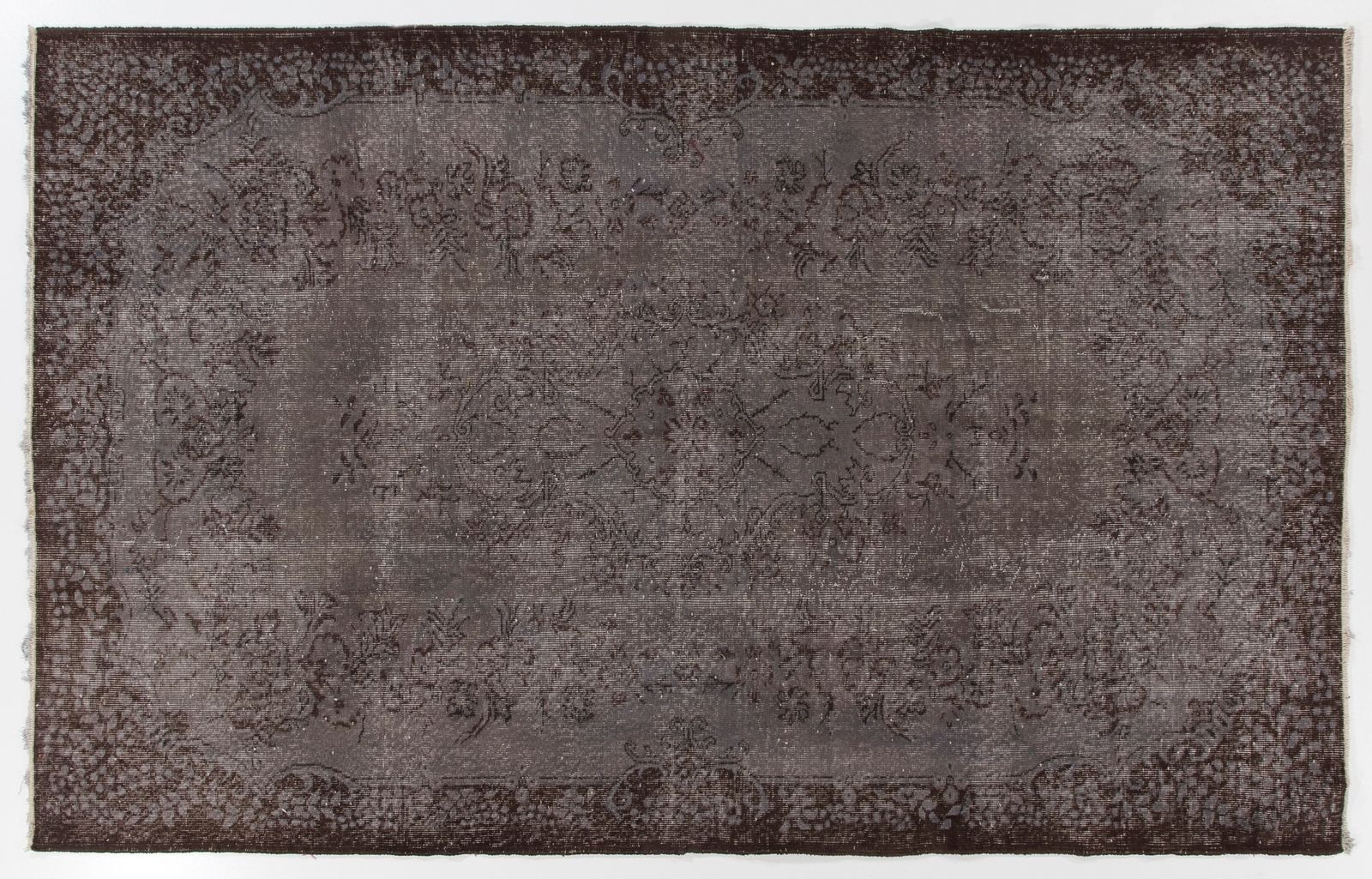 6x9.4 Ft Vintage Area Rug Overdyed In Gray, Handknotted In Turkey photo furniture