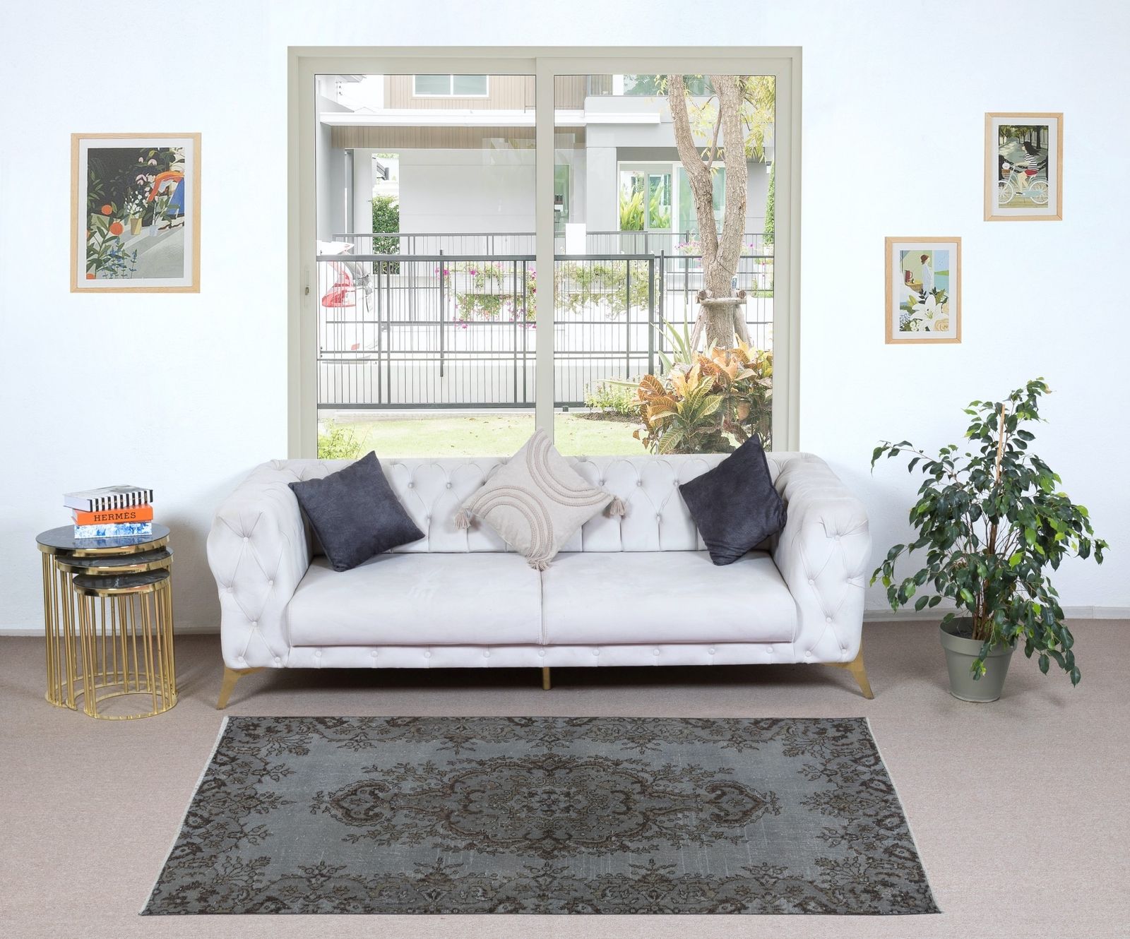 4x6.7 Ft Modern Handmade Turkish Gray Indoor Outdoor Rug With Medallion Design photo furniture