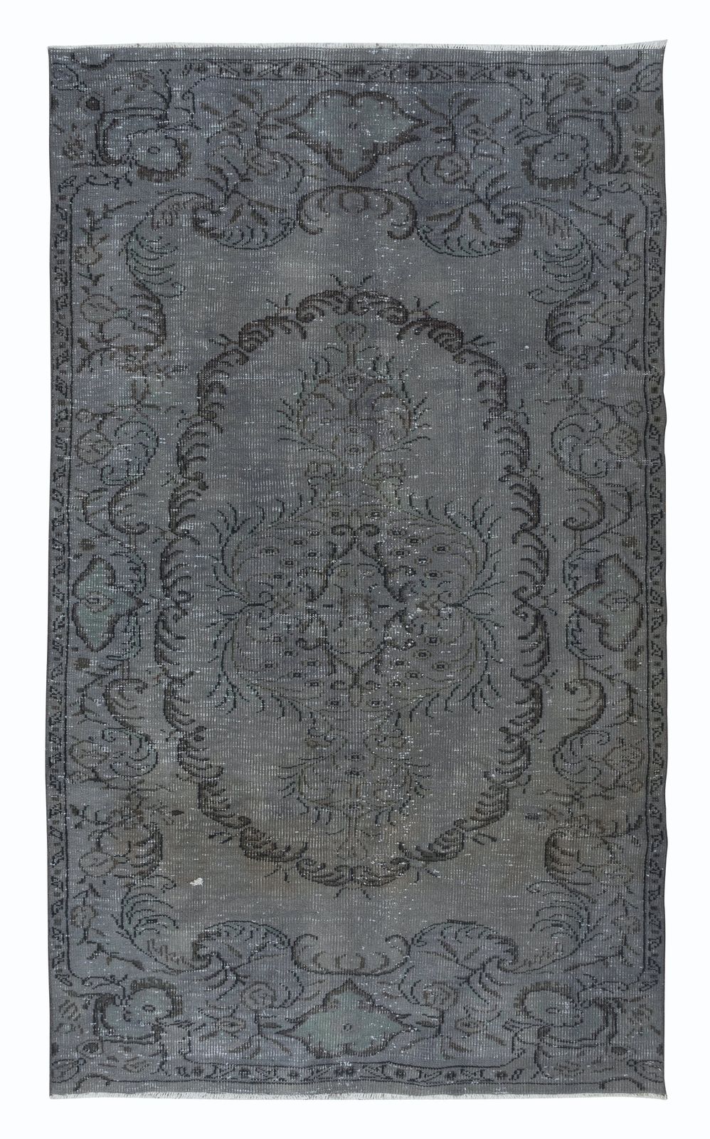 5.2x8.6 Ft Handmade Turkish Rug Over Dyed In Gray, Vintage Upcycled Carpet