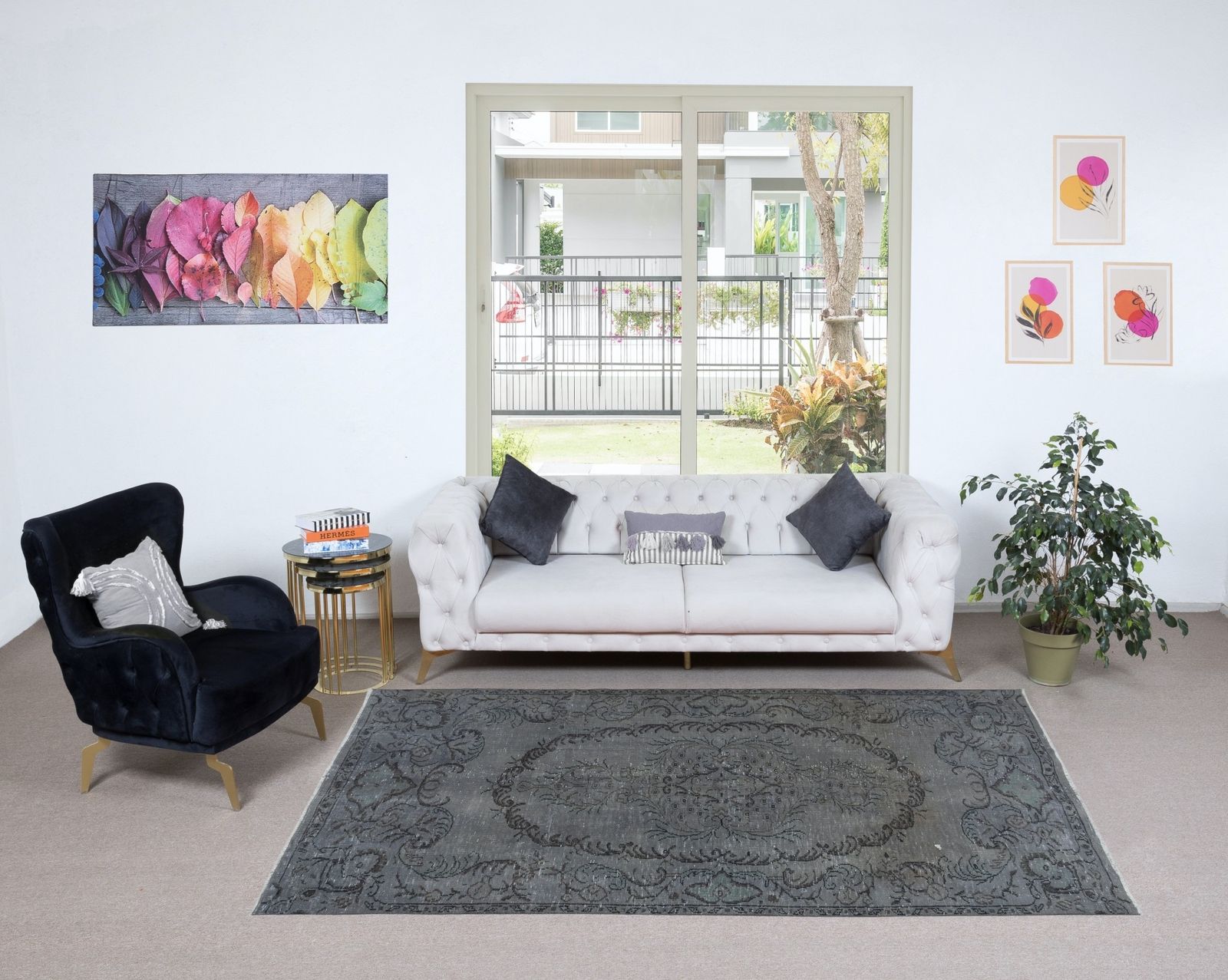 5.2x8.6 Ft Handmade Turkish Rug Over Dyed In Gray, Vintage Upcycled Carpet photo furniture