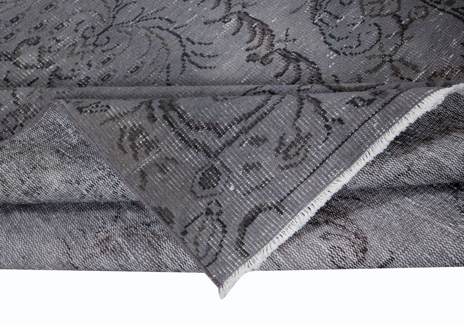 5.2x8.6 Ft Handmade Turkish Rug Over Dyed In Gray, Vintage Upcycled Carpet photo for sale