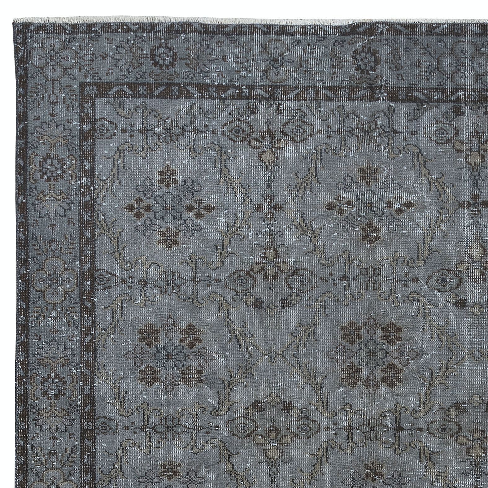 6.4x9.8 Ft Handmade Turkish Rug With Botanical Design And Gray Background photo Textiles