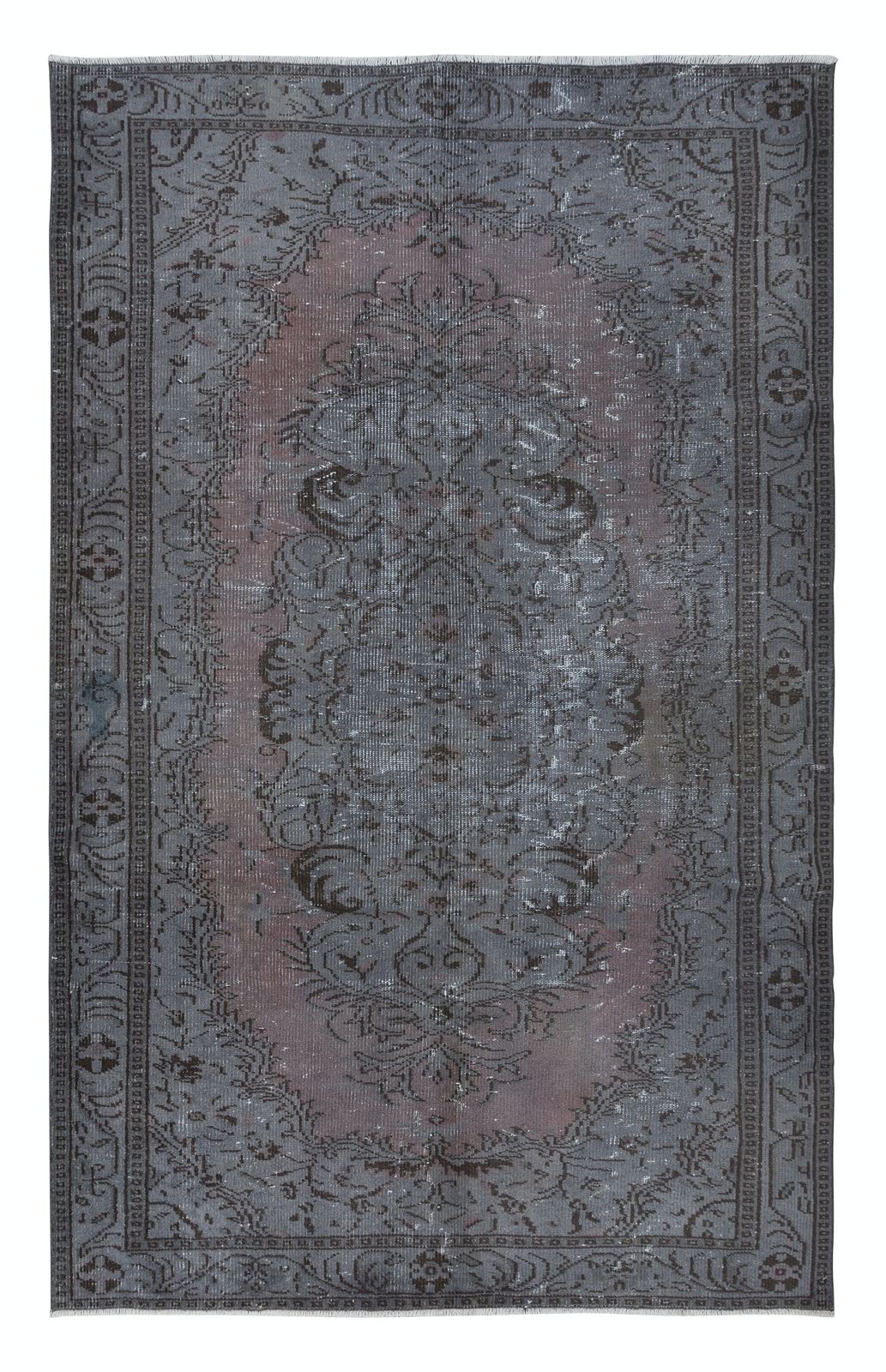 6x9.5 Ft Modern Area Rug, Gray & Soft Red Carpet, Handmade Living Room Carpet