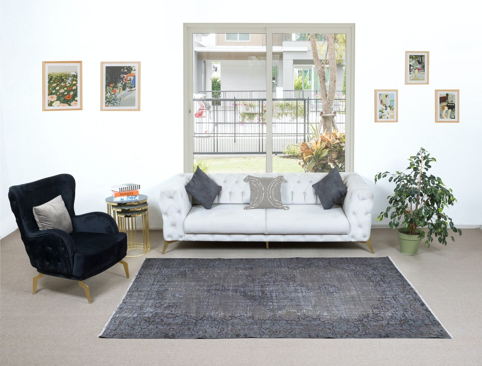 6x8.5 Ft Gray Modern Area Rug With Medallion, Handknotted In Isparta, Turkey photo furniture