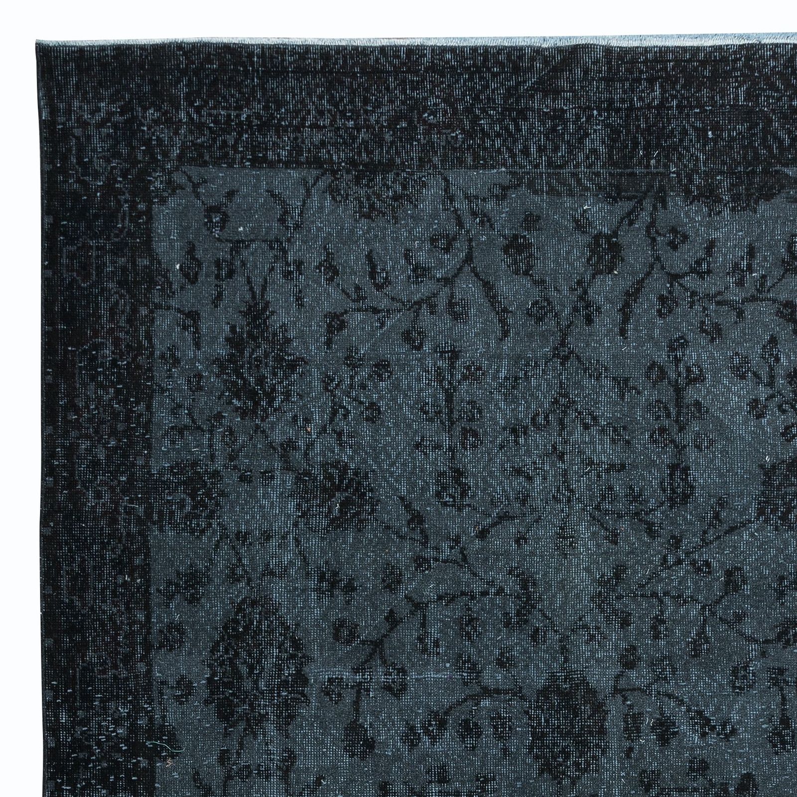 5.5x9.8 Ft Black Wool Area Rug For Modern Interiors, Hand Knotted In Turkey photo Textiles