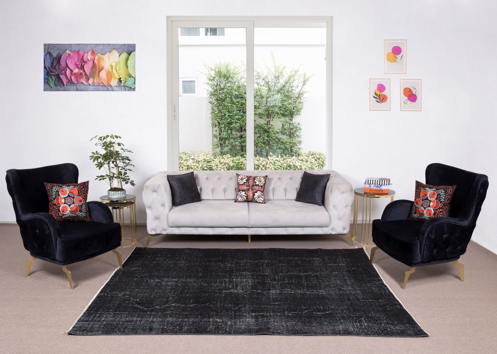 6.8x8.4 Ft Hand Knotted Vintage Turkish Rug Over Dyed In Black For Modern Homes photo furniture