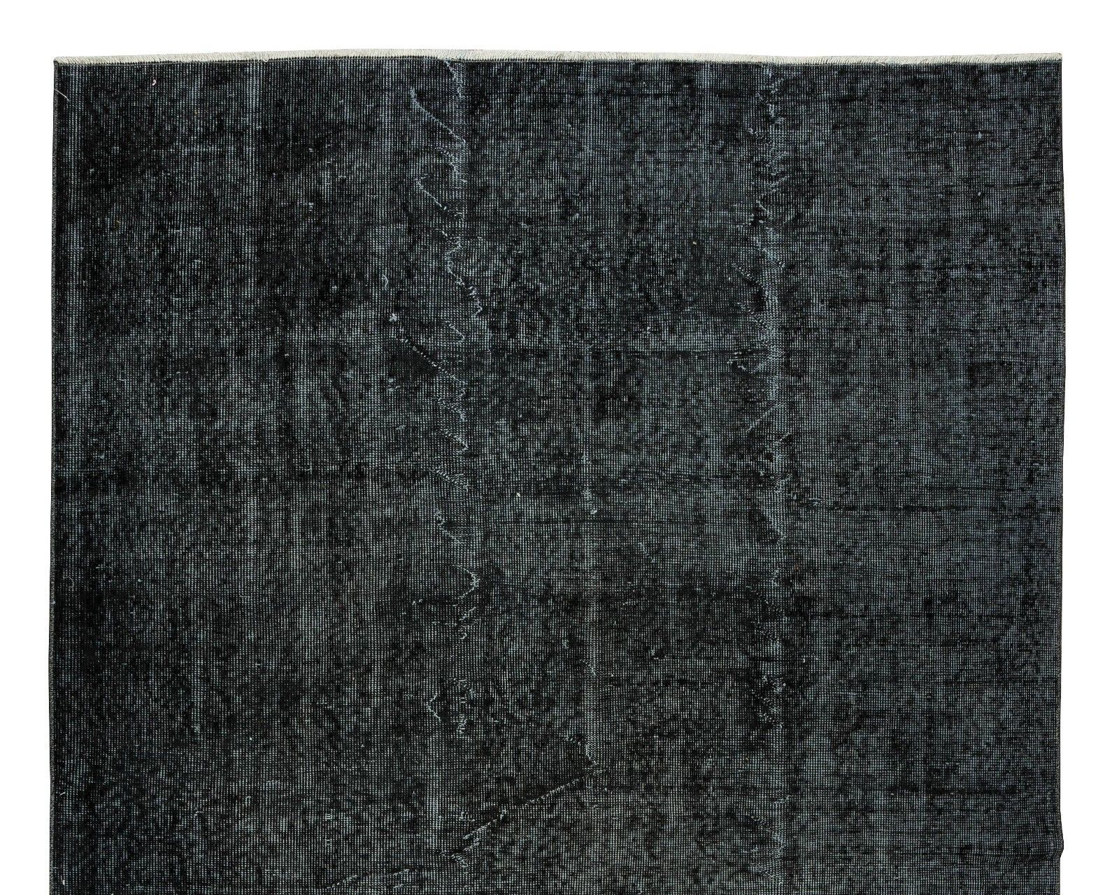 5.6x9 Ft Modern Anatolian Area Rug Over Dyed In Black, Vintage Handmade Carpet photo Textiles