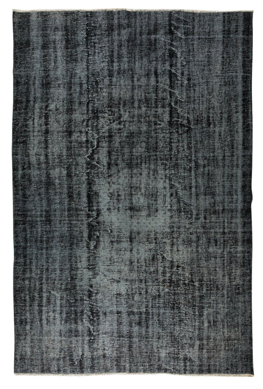 6.8x10 Ft Hand Knotted Vintage Turkish Rug Over Dyed In Black For Modern Homes