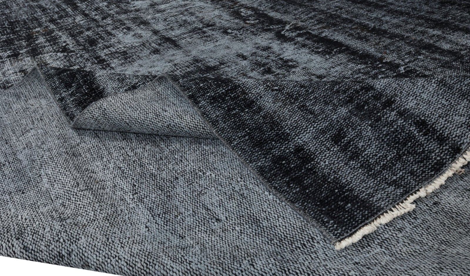 6.8x10 Ft Hand Knotted Vintage Turkish Rug Over Dyed In Black For Modern Homes photo for sale