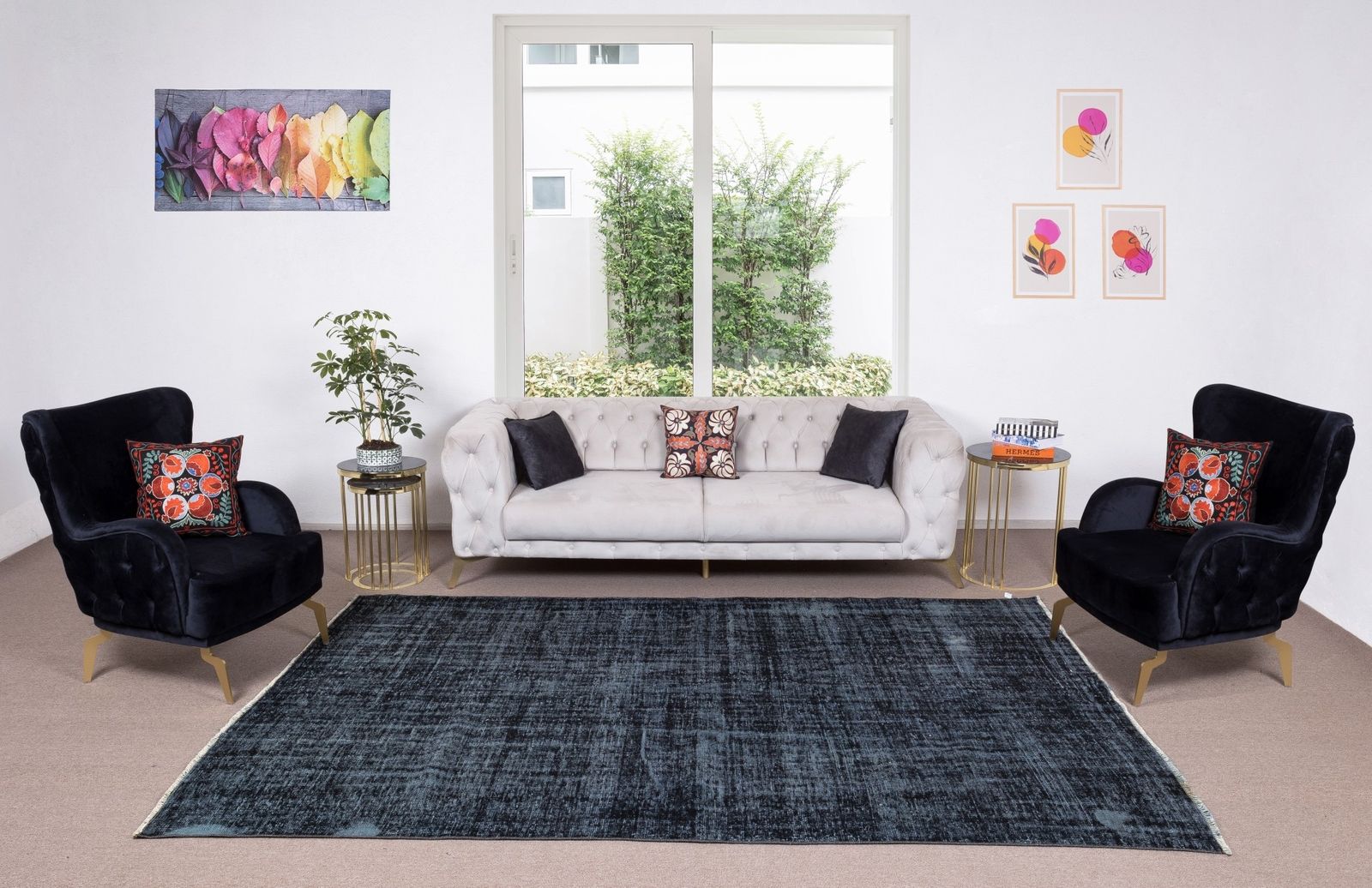 6.9x10 Ft Vintage Handmade Turkish Rug Over Dyed In Black For Modern Interiors photo furniture