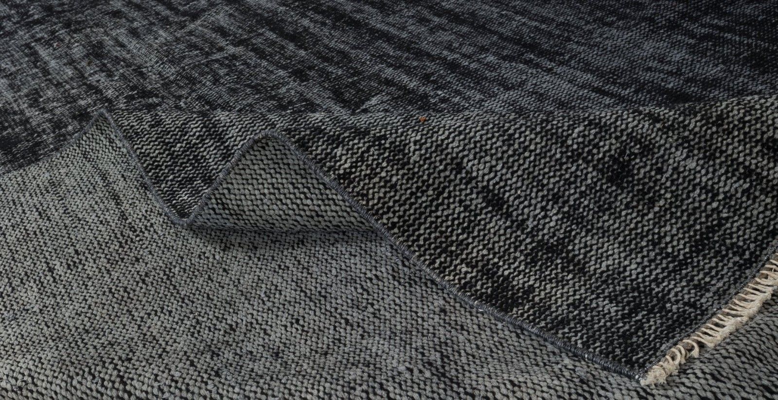5.7x8.8 Ft Modern Anatolian Area Rug Over Dyed In Black, Vintage Handmade Carpet photo for sale