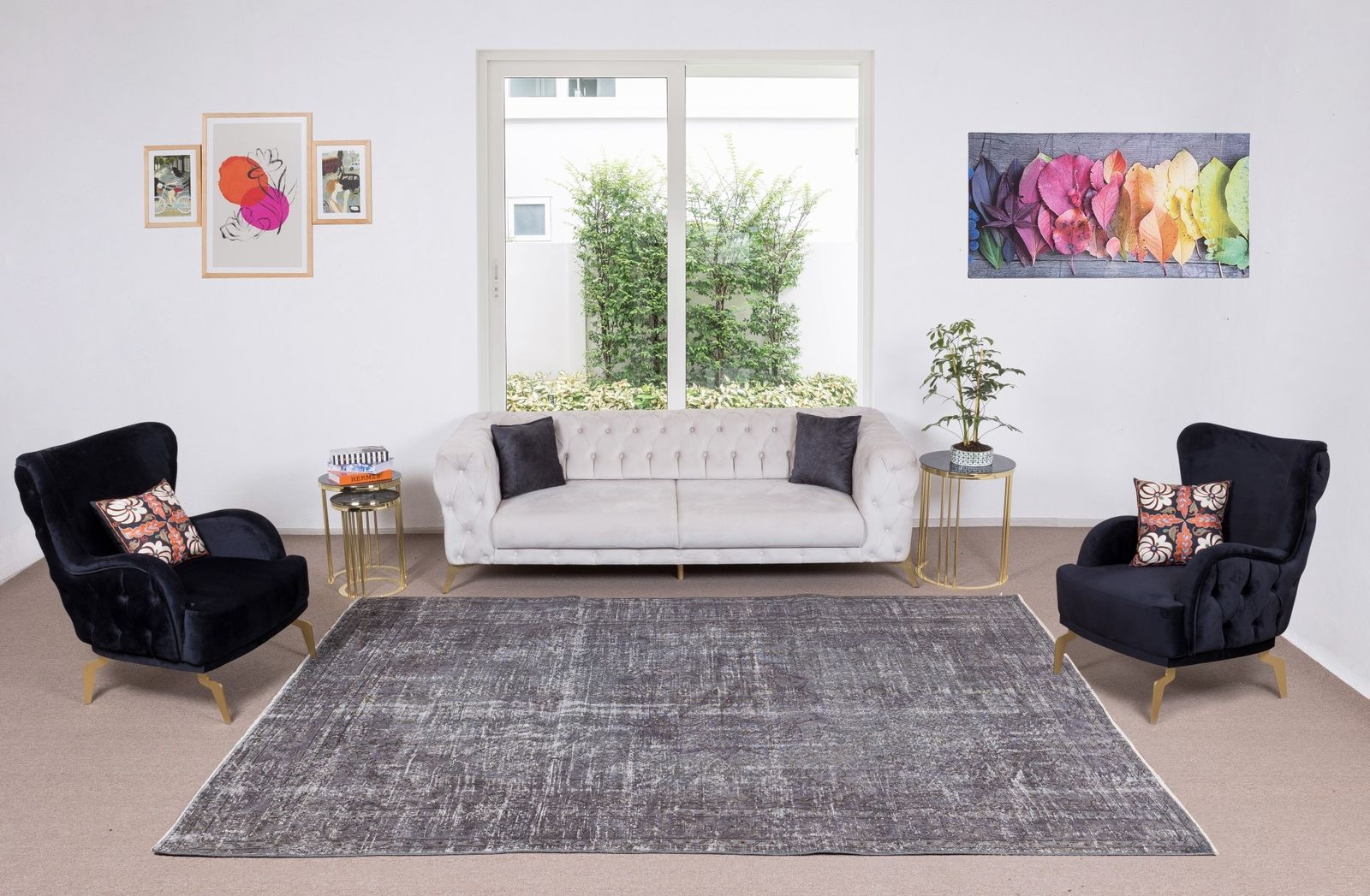 7x10 Ft Vintage Hand Knotted Turkish Rug Over Dyed In Gray For Modern Interior photo furniture