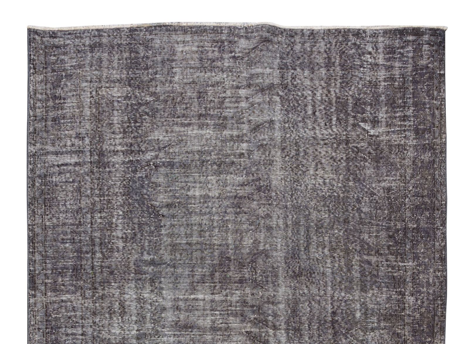 7x10 Ft Vintage Hand Knotted Turkish Rug Over Dyed In Gray For Modern Interior photo Textiles