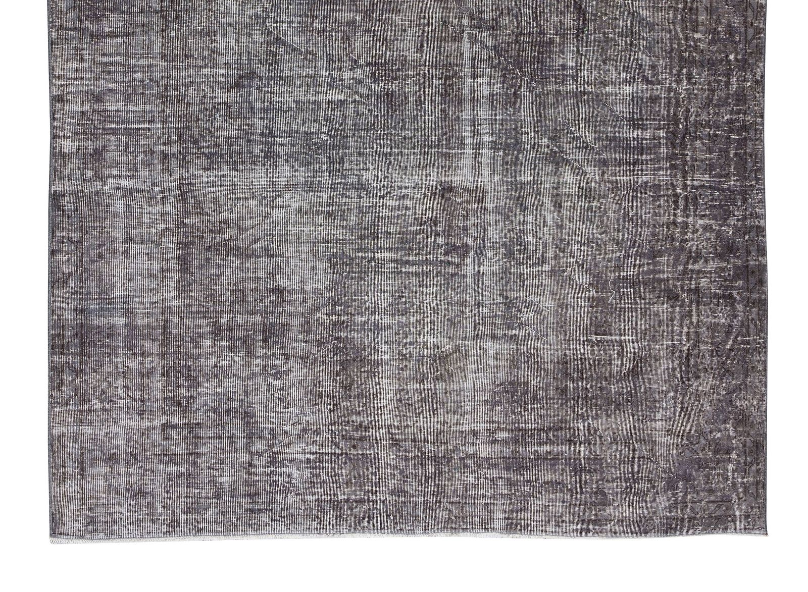 7x10 Ft Vintage Hand Knotted Turkish Rug Over Dyed In Gray For Modern Interior photo 603.0