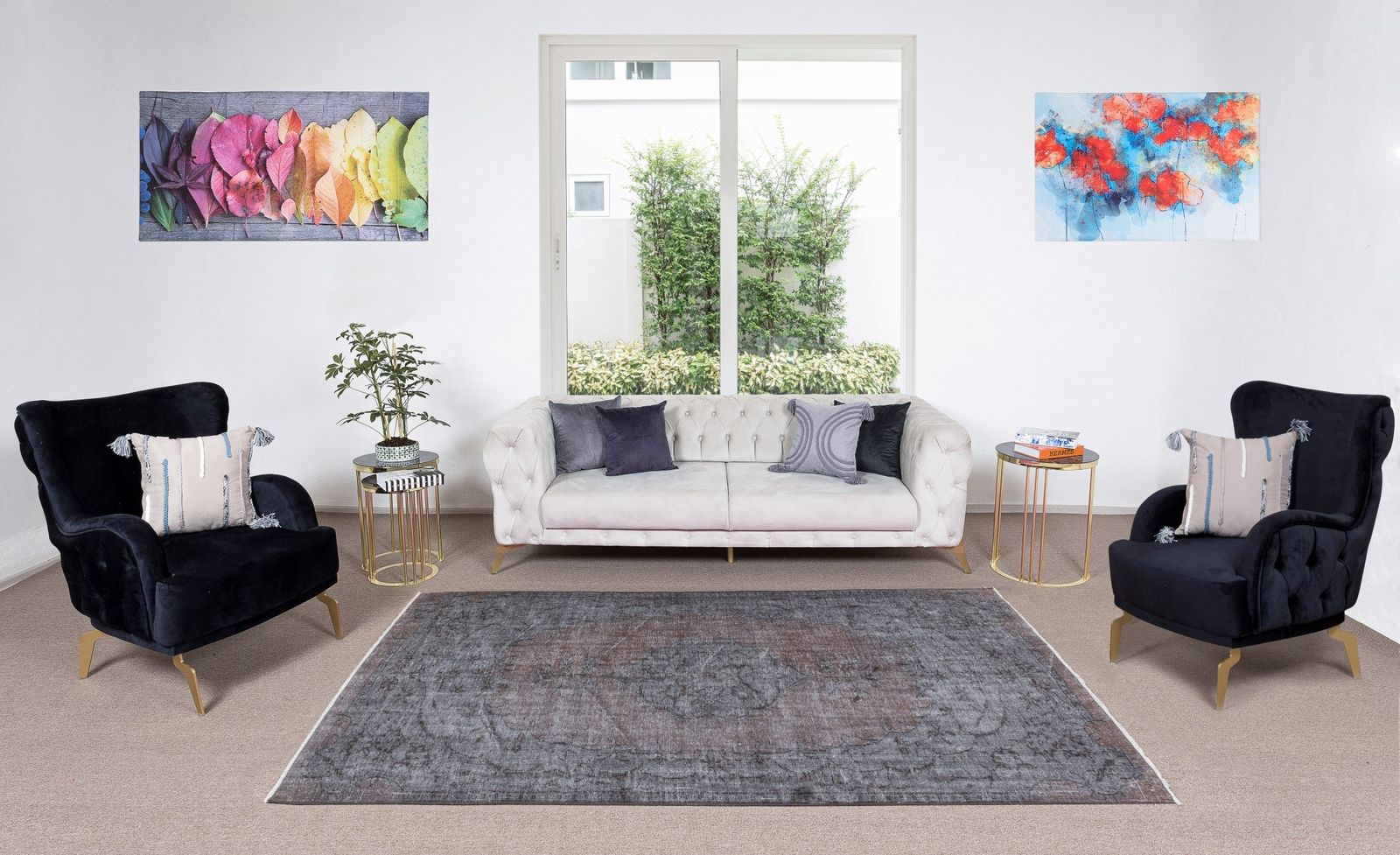 5.2x8.4 Ft Mid Century Handmade Turkish Rug Redyed In Gray With Medallion Design photo furniture